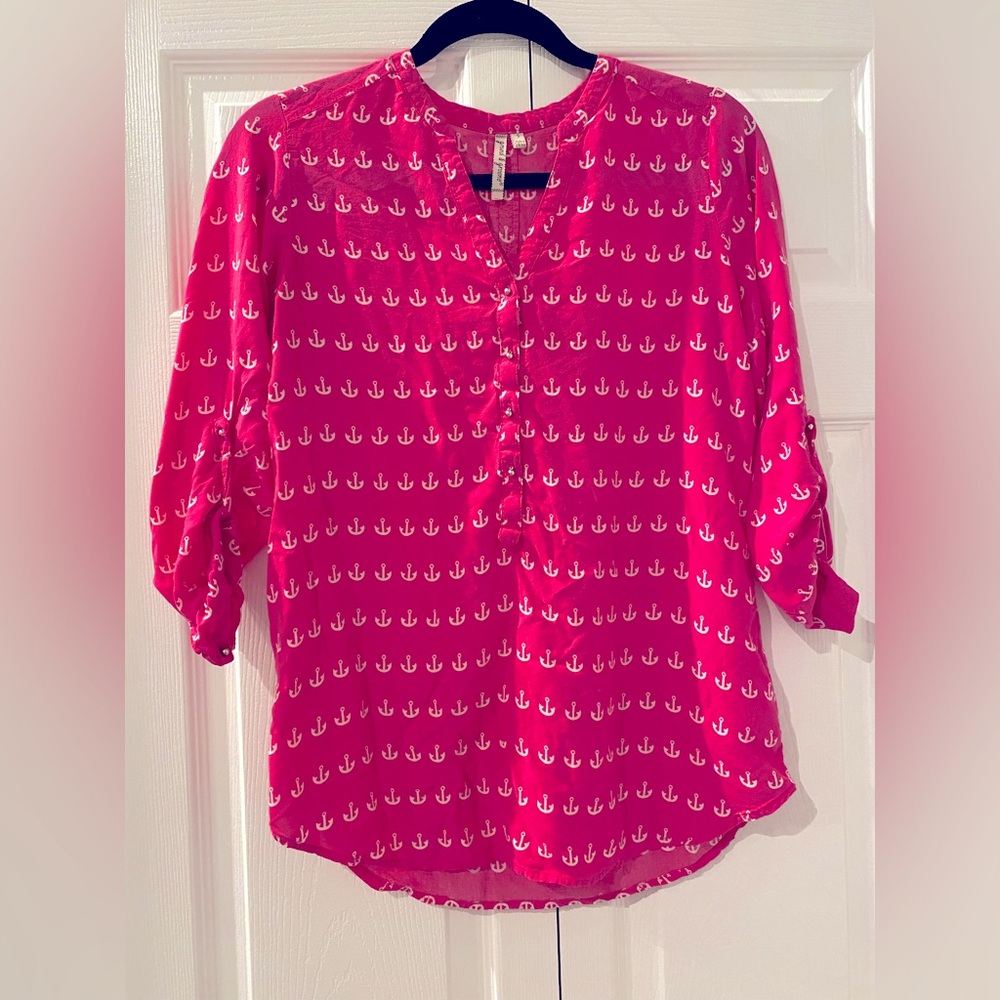 Pink Anchor Print Blouse Size S